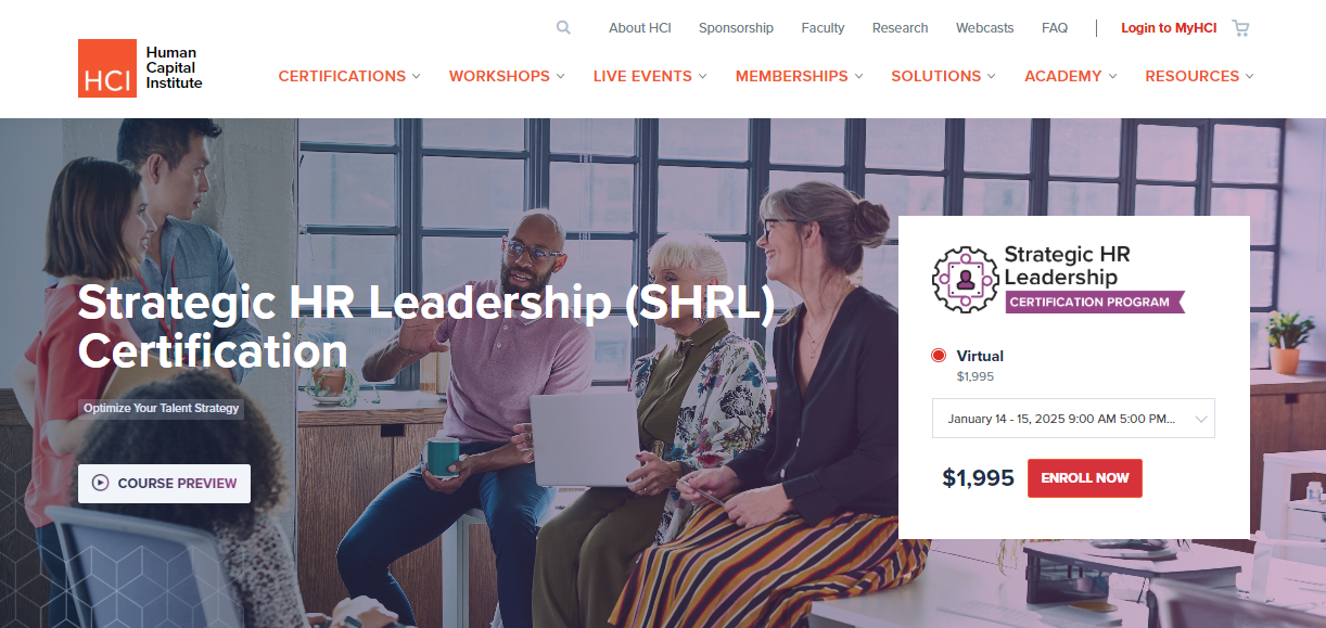 Strategic HR Leadership (SHRL) Certification, an HR certifications for beginners