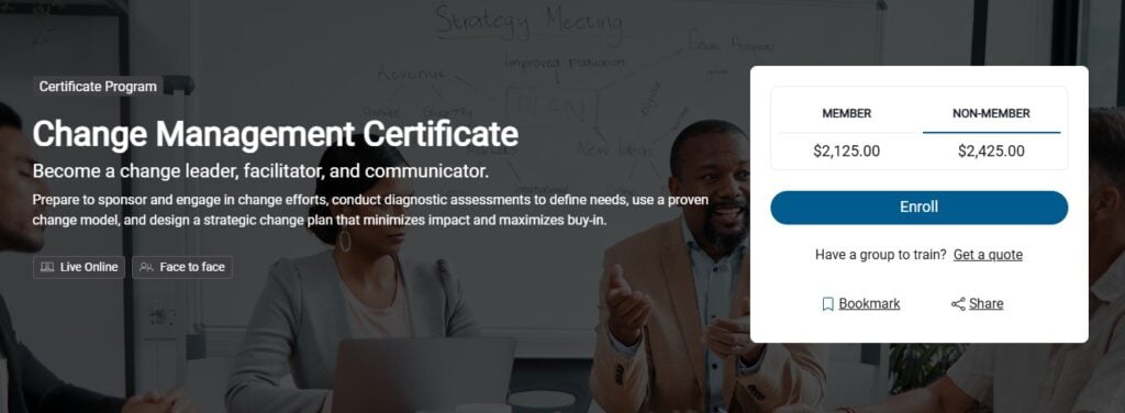Screenshot of ATD's Change Management Certification landing page