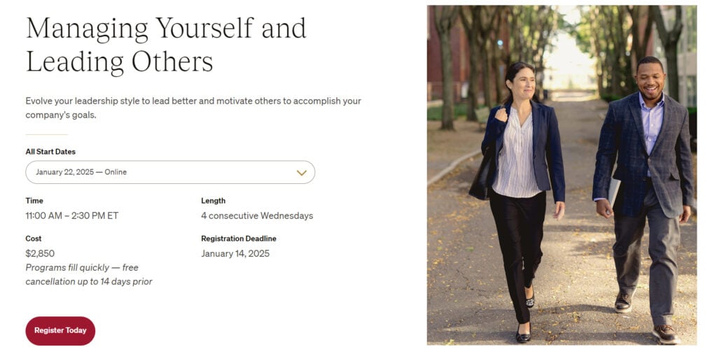 Managing Yourself and Leading Others certification page screenshot
