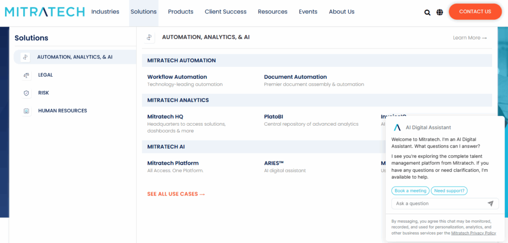 Mitratech customization dashboard screenshot.