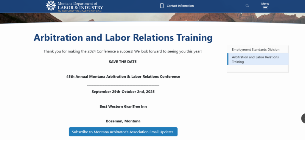 Montana Annual Labor Relations Conference landing page overview