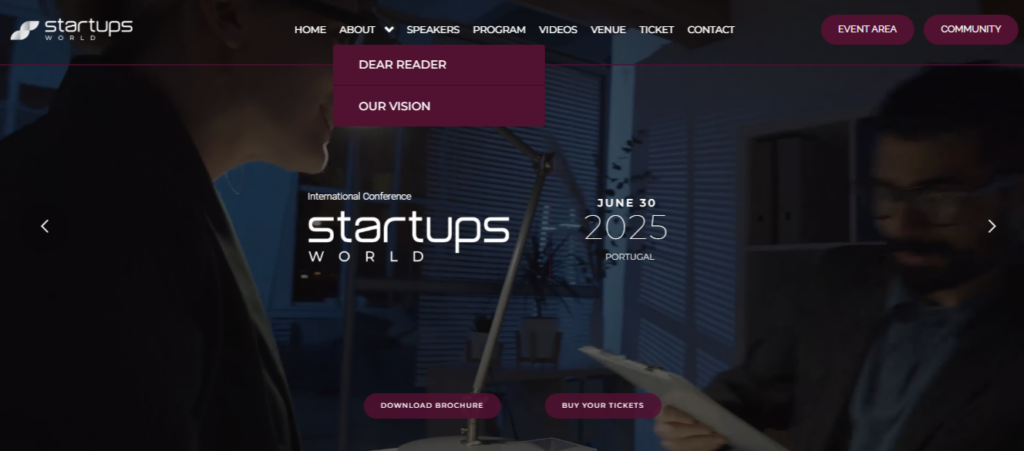 Startups World 2025 conference landing page