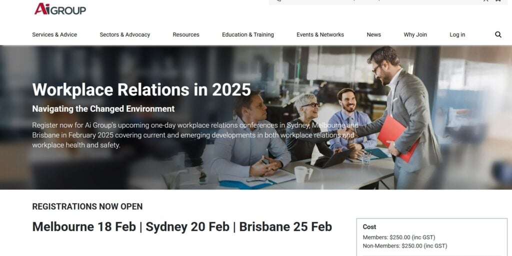 Workplace Relations Conference landing page screenshot