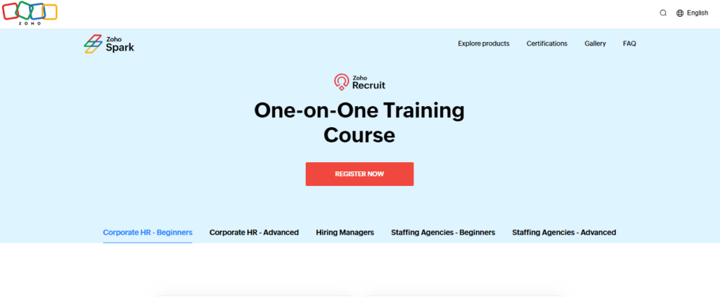 A screenshot of the Zoho Recruit Online Training course landing page