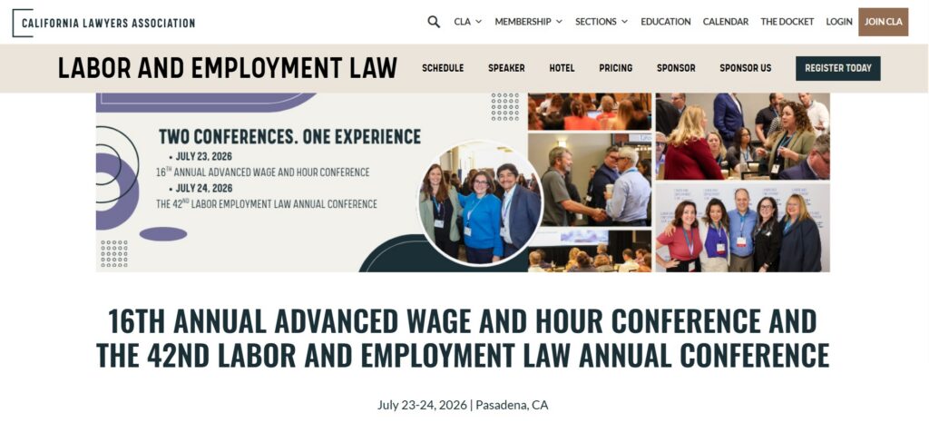 Pagina web per la 16a Conferenza Annuale Avanzata su Salari e Orari e la 42a Conferenza Annuale sul Diritto del Lavoro e dell’Occupazione