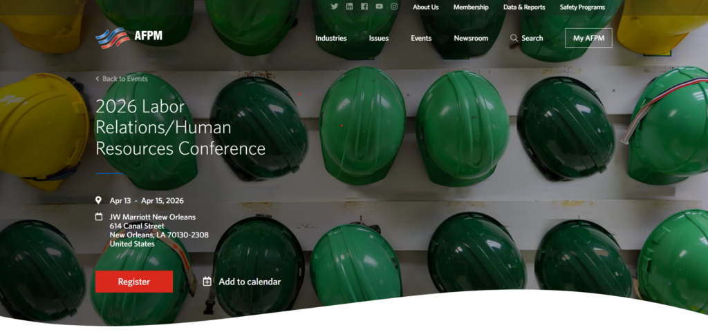 The landing page for the AFPM 2026 Labor Relations/Human Resources Conference
