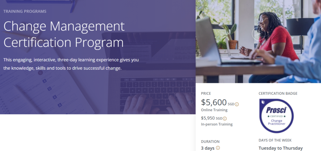 The Prosci's Change Management Certification screenshot of landing page