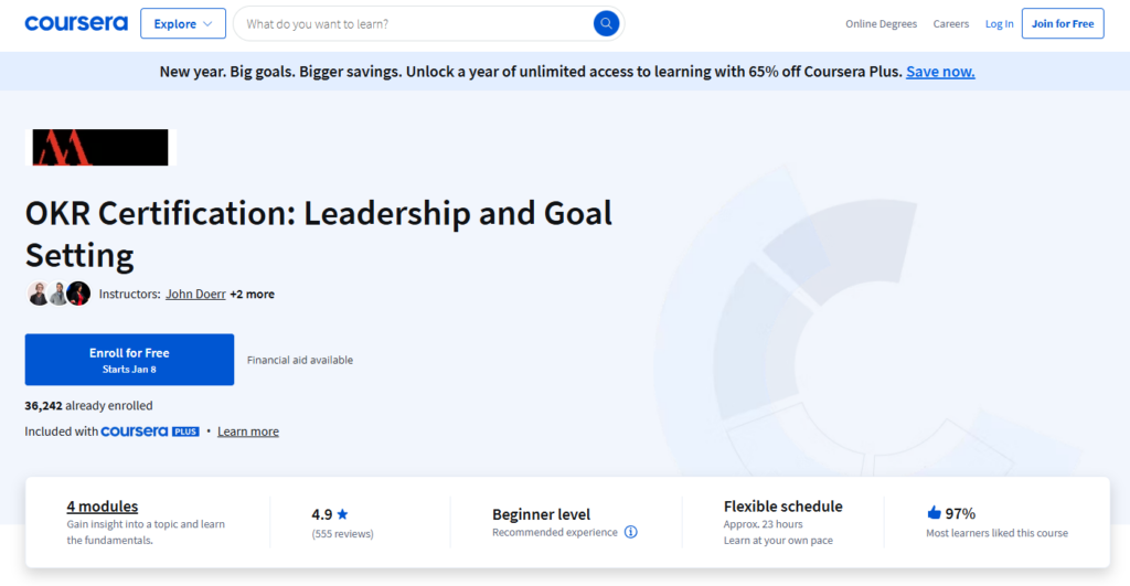 OKR Certification: Leadership and Goal Setting page screenshot