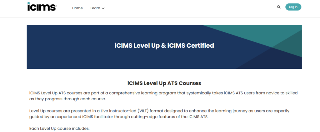 iCIMS Level Up ATS Courses landing page