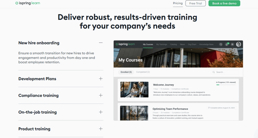 iSpring scalability and flexibility feature screenshot.
