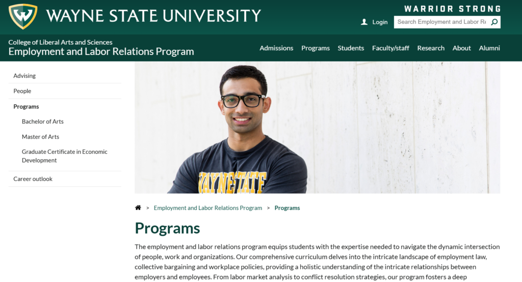 The Employment and Labor Relations Program certification landing page screenshot