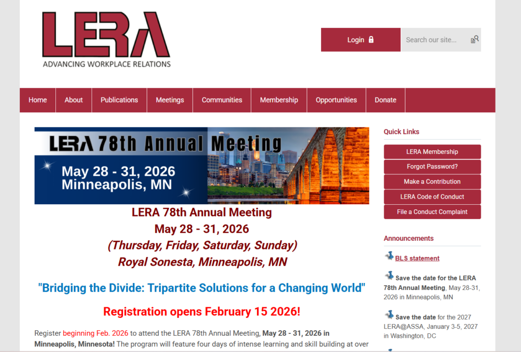 The landing page for the LERA 78th Annual Meeting
