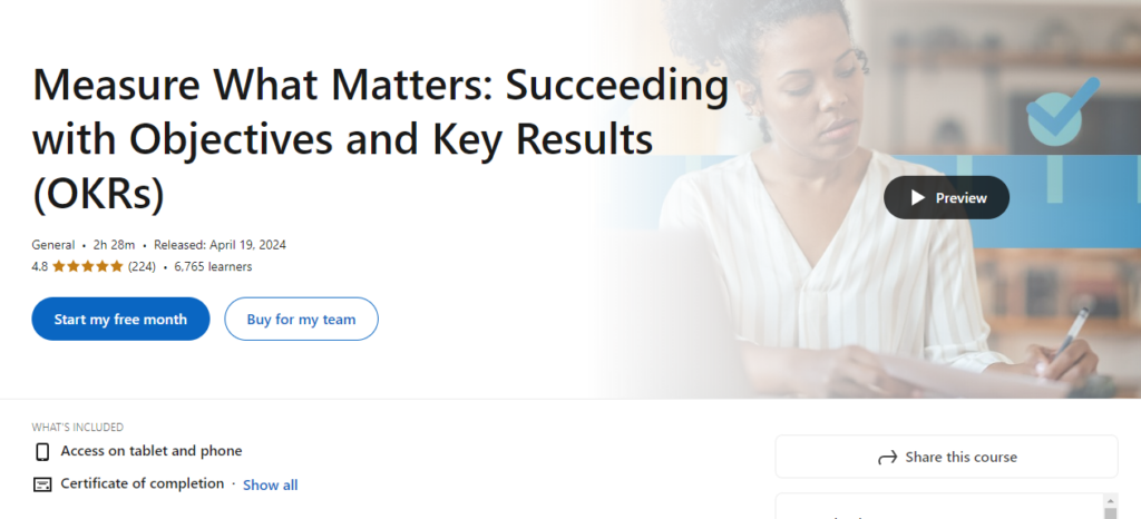 Measure What Matters: Succeeding with Objectives and Key Results screenshot