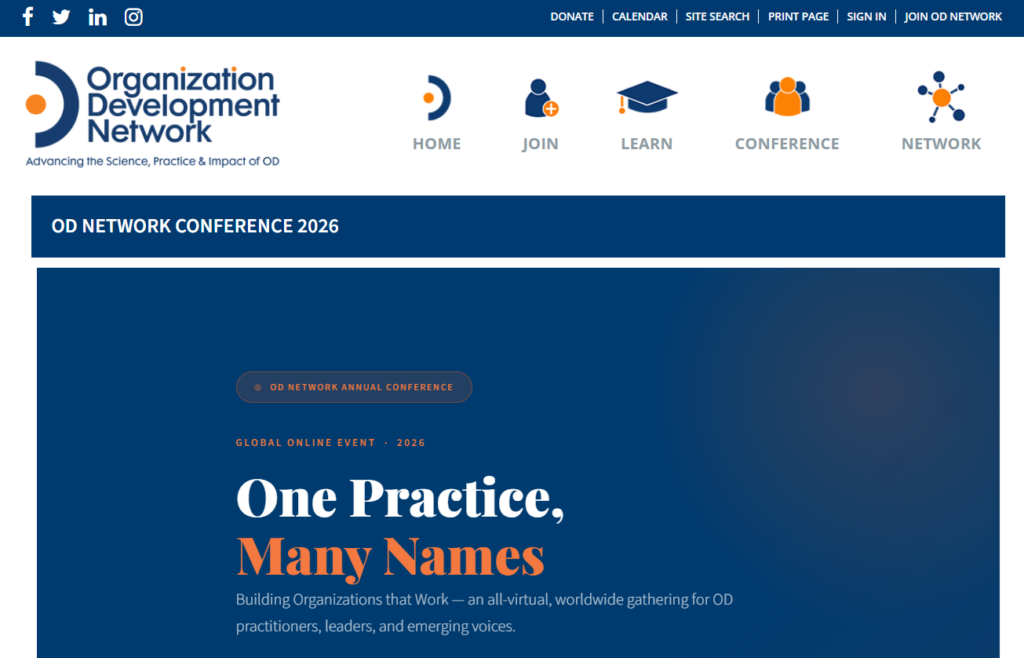 Webpage for the OD Network Annual Conference 2026