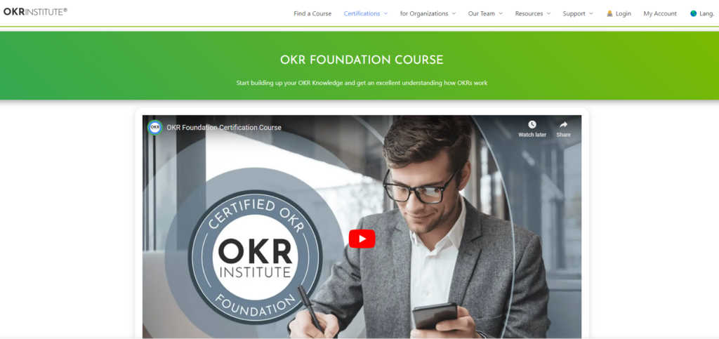 OKR Foundation Course page screenshot
