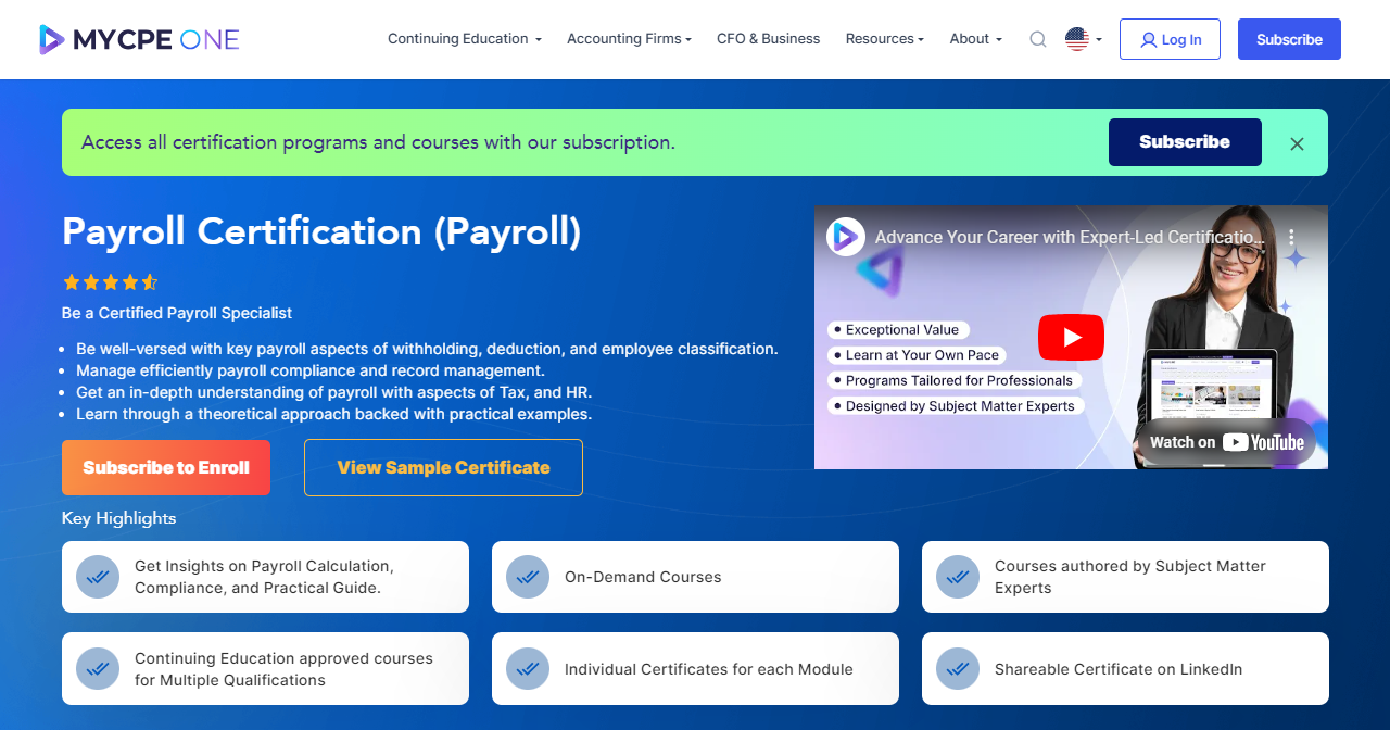Payroll Certification landing page