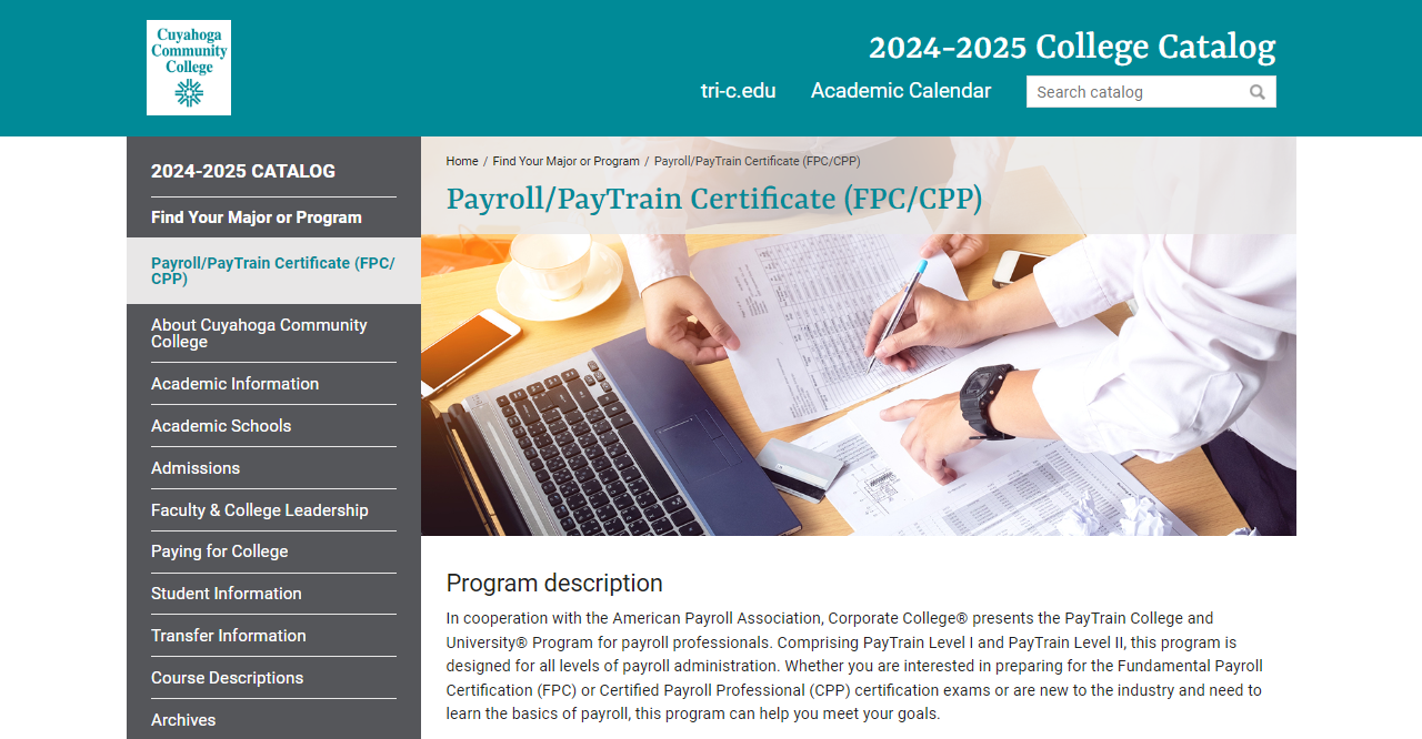 Payroll/PayTrain Certificate (FPC/CPP) landing page
