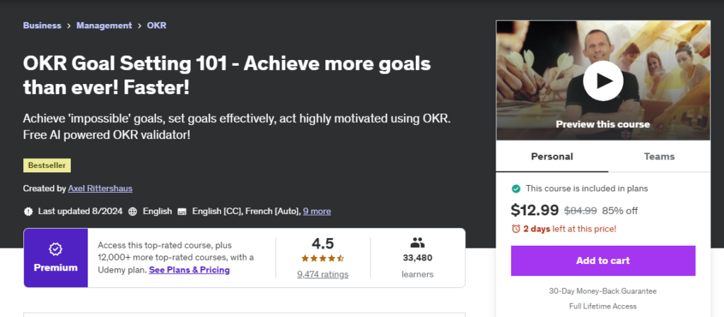 OKR Goal Setting 101 page screenshot