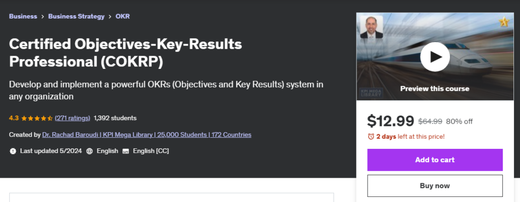 Certified Objectives-Key-Results Professional (COKRP) page screenshot