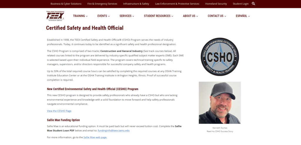 Certified Safety and Health Official (CSHO) certification landing page