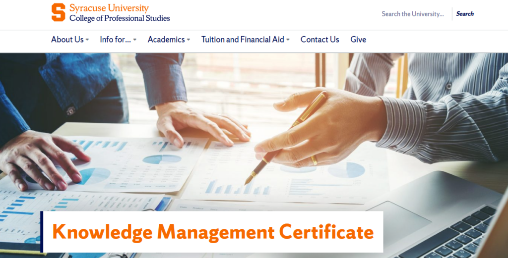 A screenshot of the landing page for the Knowledge Management Certificate Program