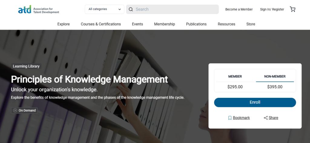 The ATD: Knowledge Management Certificate landing page