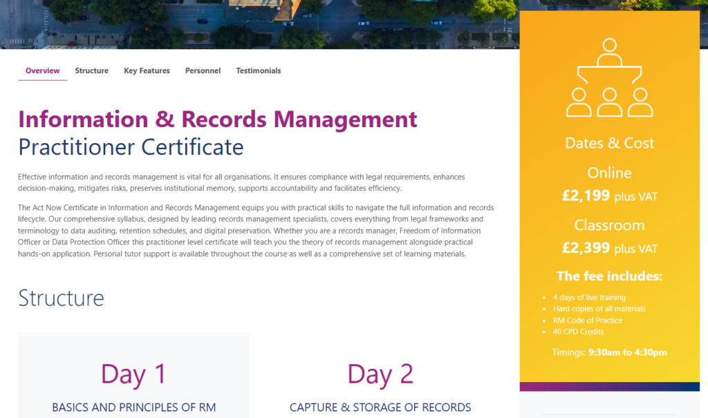 The IRM Practitioner Certificate overview page