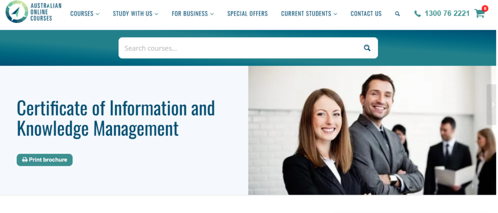 A screenshot of the landing page for the Certificate of Information and Knowledge Management