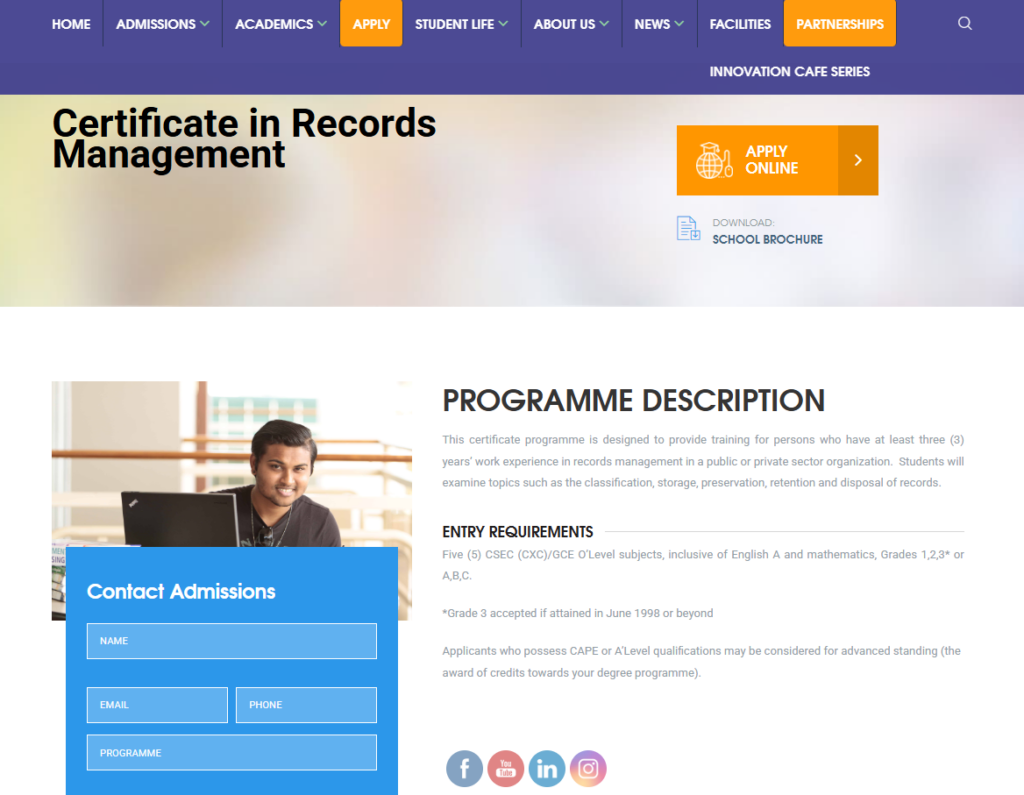 The Certificate in Records Management description page