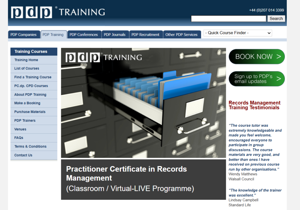 The Practitioner Certificate in Records Management landing page