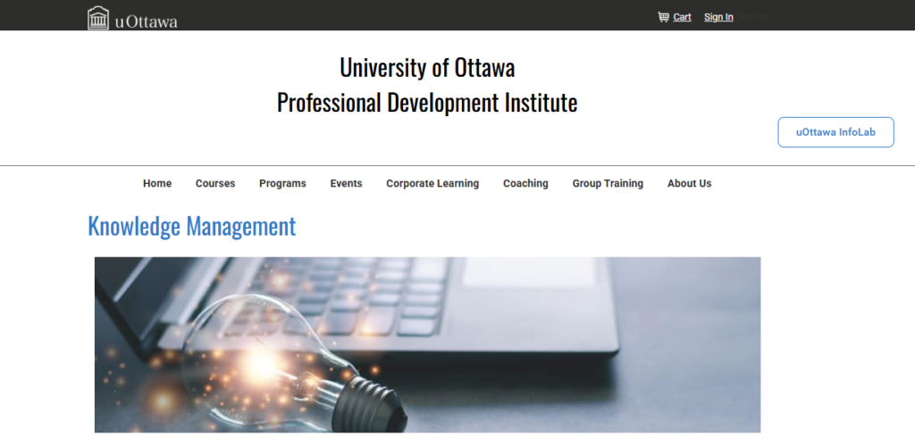The uOttawa: Certificate in Knowledge Management landing page