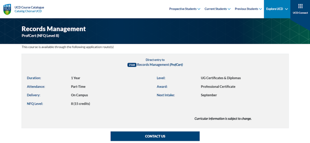The Records Management certification landing page