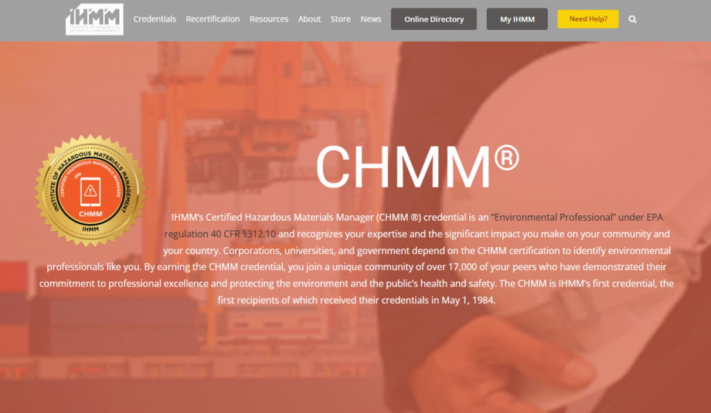Certified Hazardous Materials Manager (CHMM) screenshot for clients