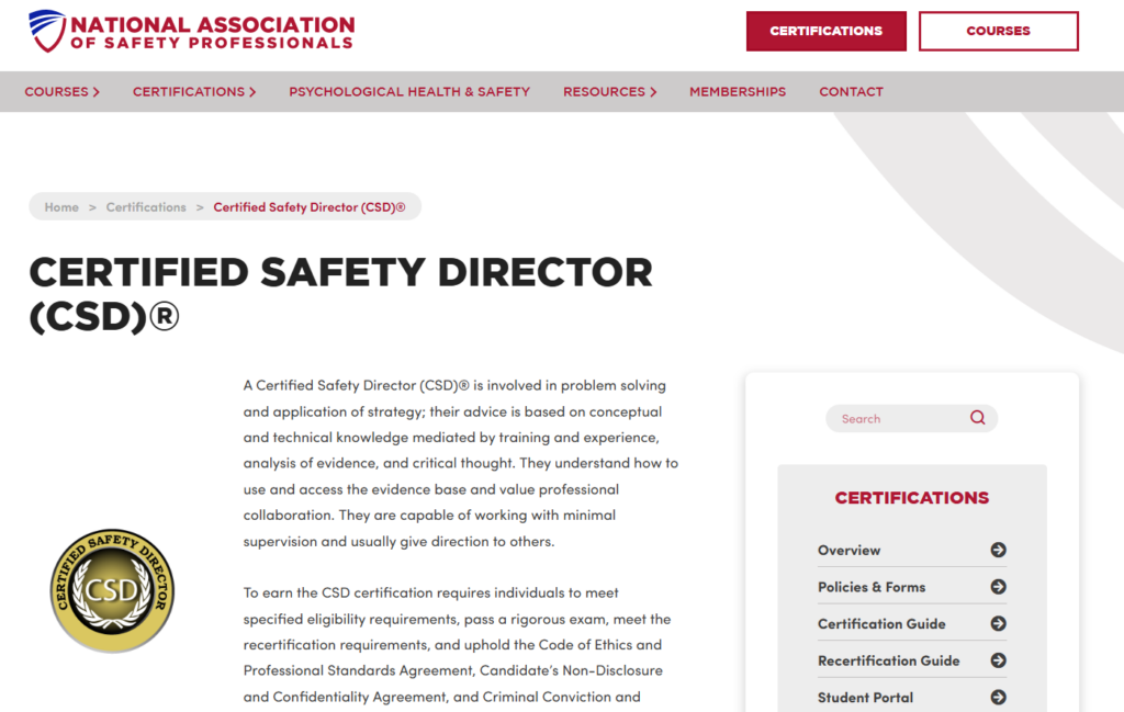Certified Safety Director (CSD) screenshot