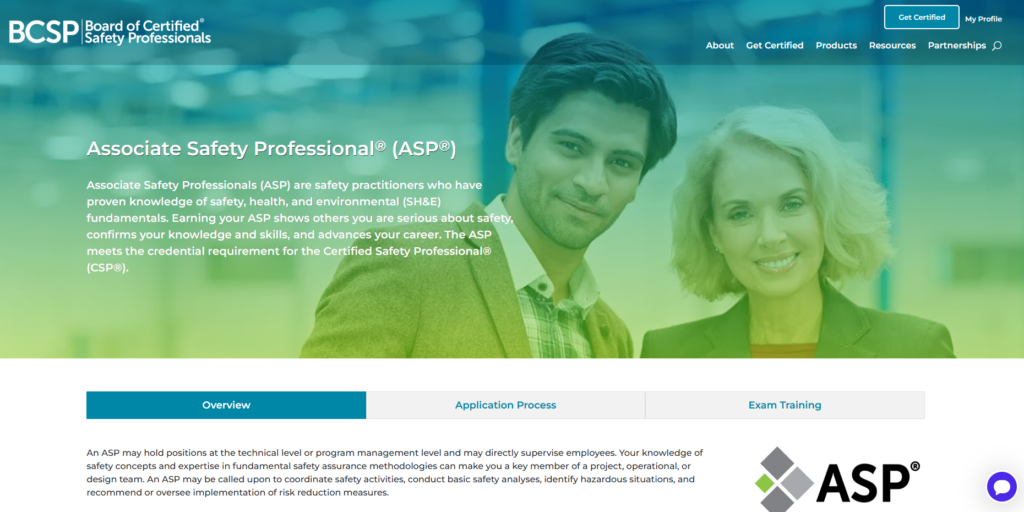 Associate Safety Professional (ASP) certification landing page
