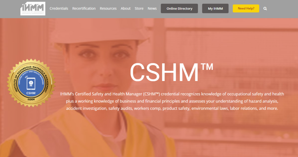 Certified Safety and Health Manager (CSHM) certification overview