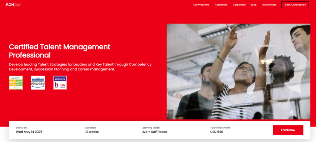 a screenshot of Certified Talent Management Professional (CTMP)landing page