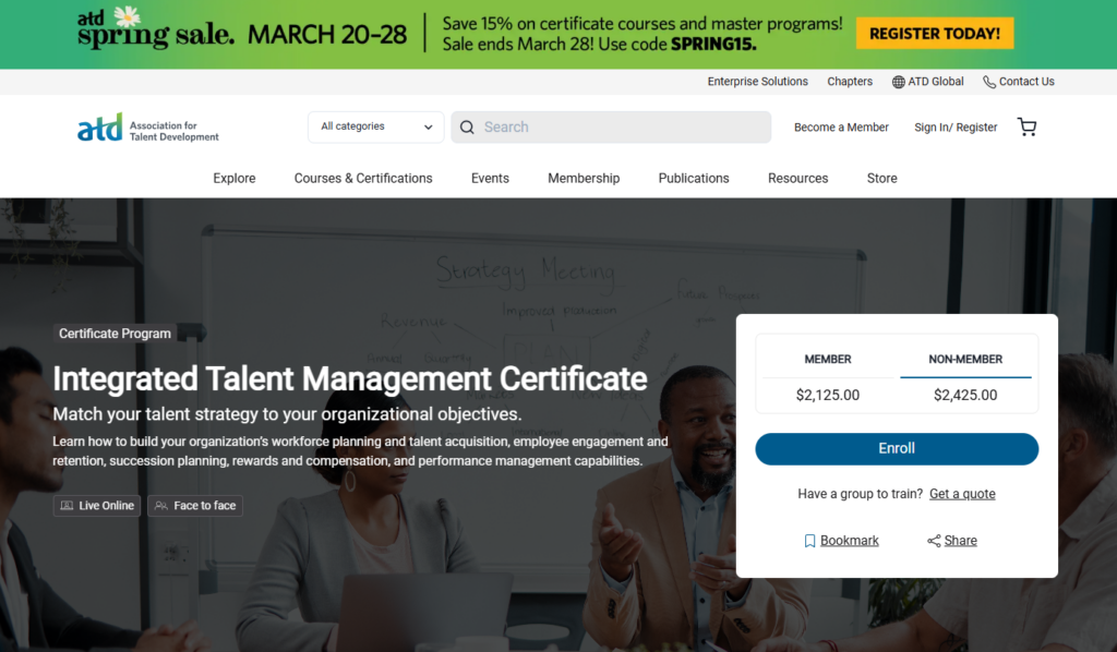 a landing page screenshot of Integrated Talent Management Certificate (ITMC)