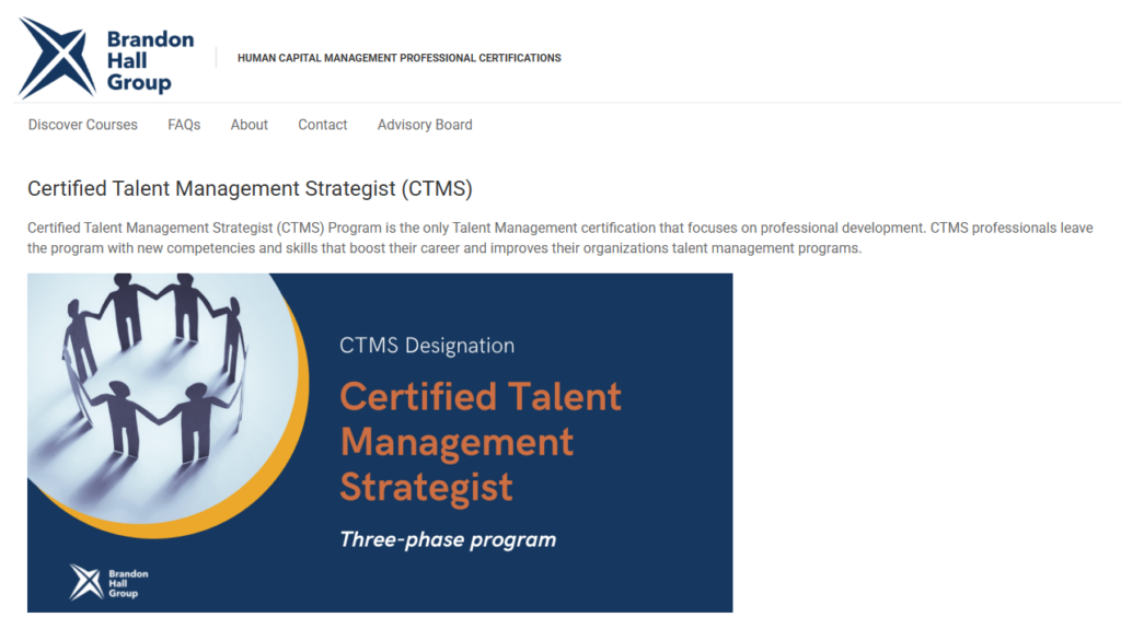 a landing page screenshot of Certified Talent Management Strategist (CTMS)