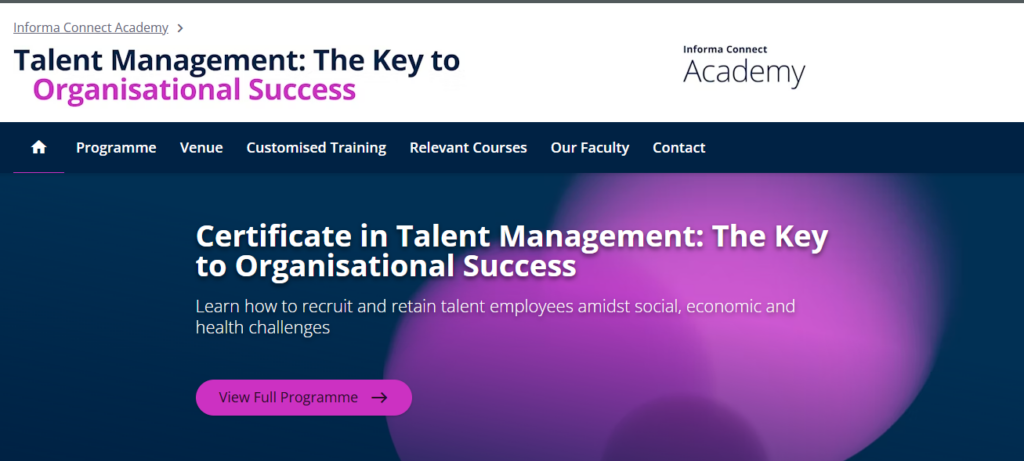 a screenshot of Certificate in Talent Management (CTM) landing page