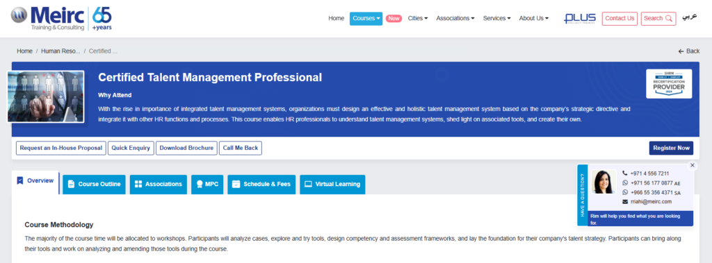 a landing page screenshot of Certified Talent Management Professional