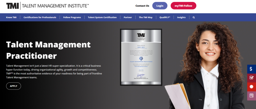 a screenshot of Talent Management Practitioner landing page