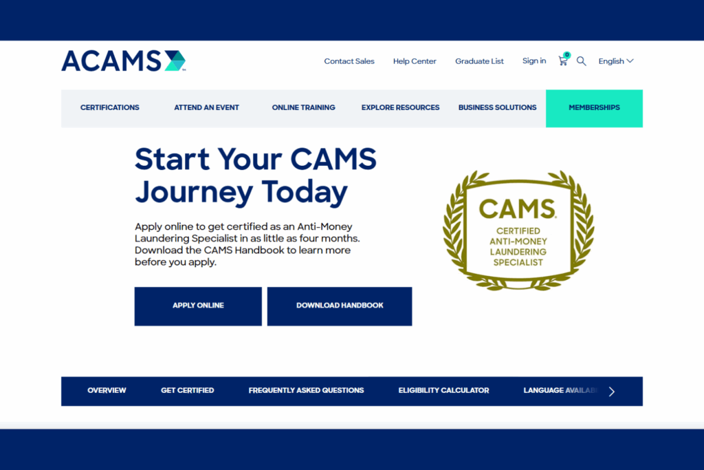 Overview of Certified Anti-Money Laundering Specialist landing page