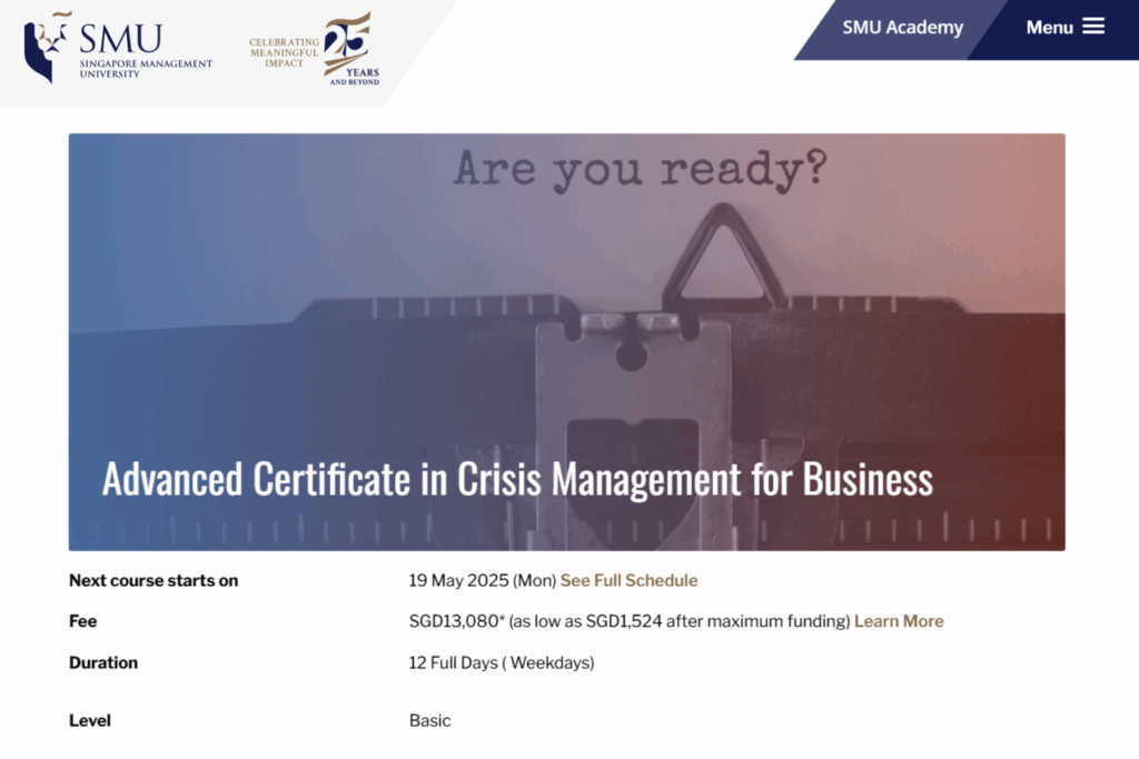 Advanced Certificate in Crisis Management for Business landing page screenshot