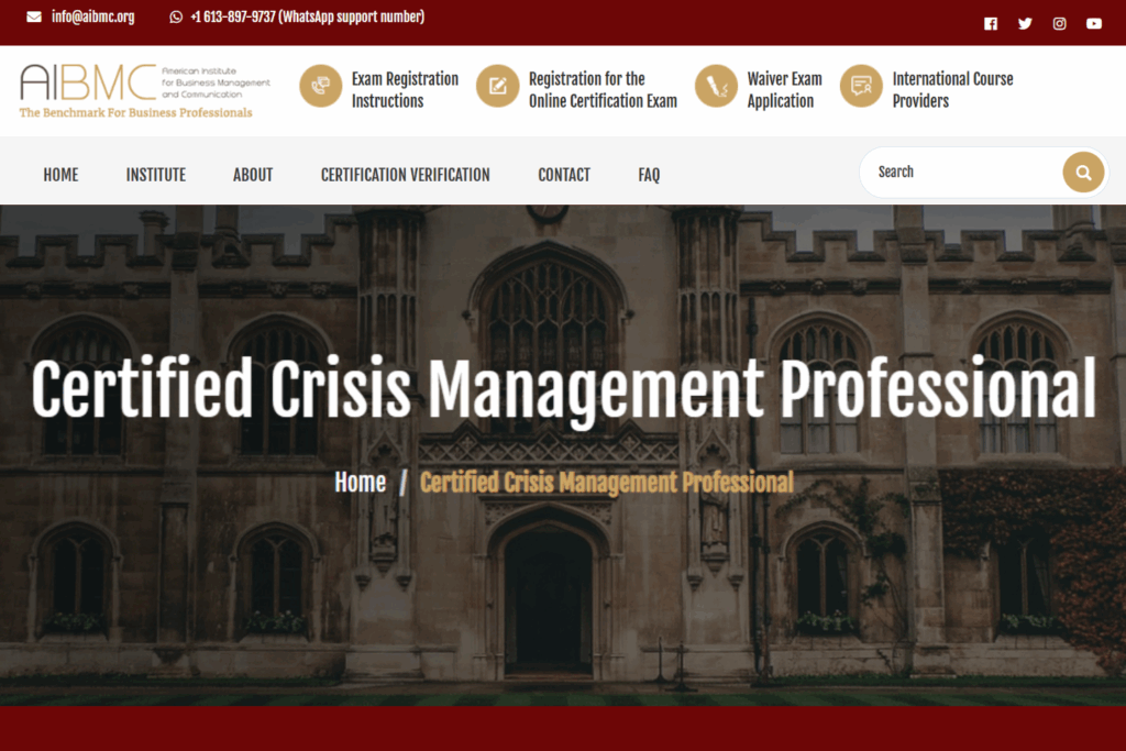 CCMP page screenshot, a crisis management certification