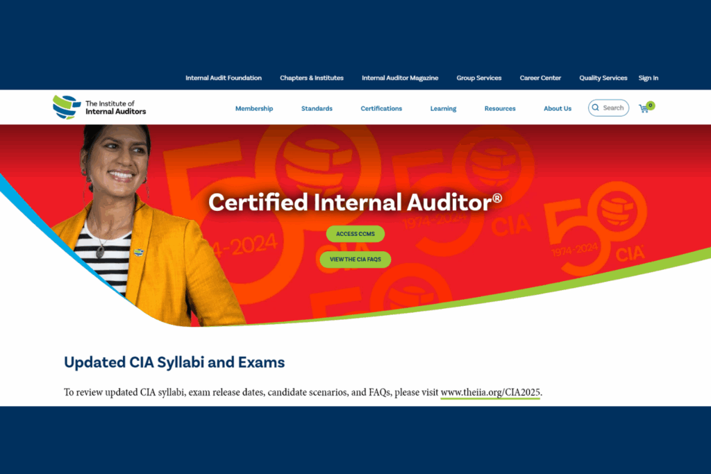 Landing page screenshot for Certified Internal Auditor certification