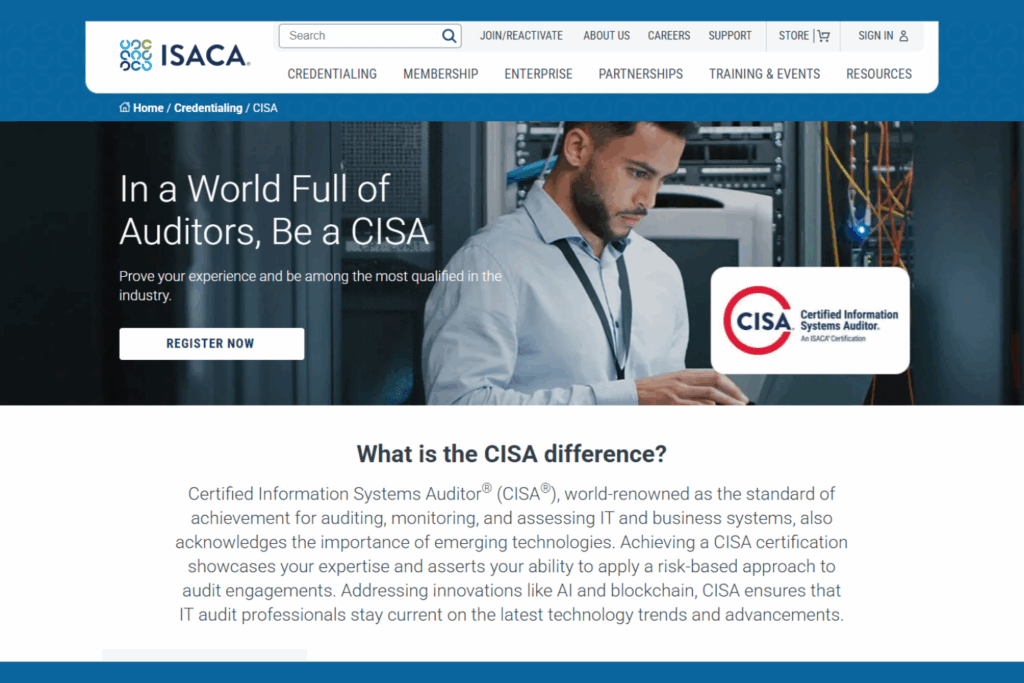Certified Information Systems Auditor certification landing page screenshot