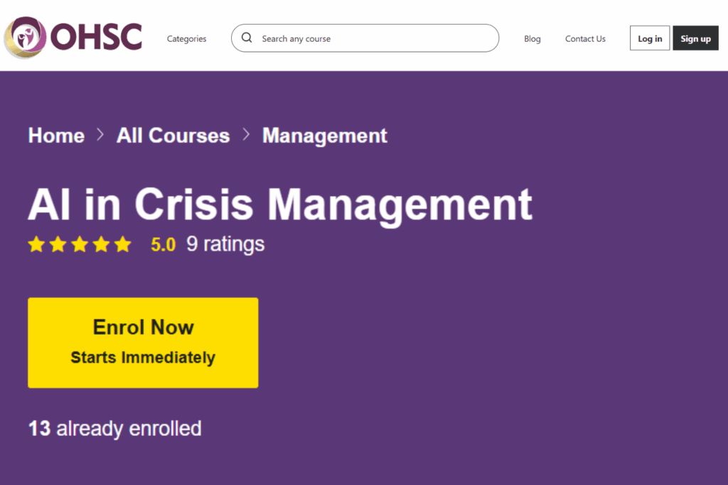 Screenshot of the OHSC Certificate in Crisis Management landing page