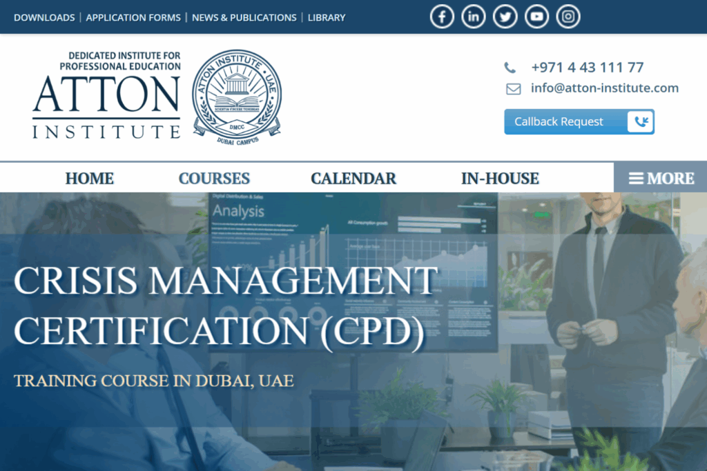Screenshot of the Crisis Management Certification (CPD) web page