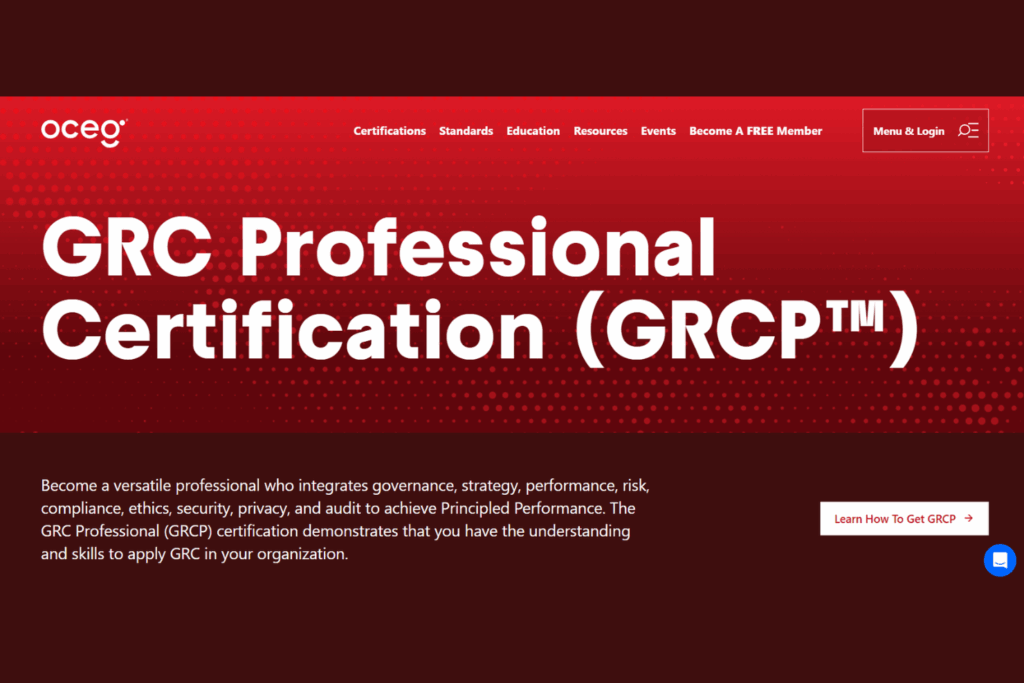 Overview of Certified Governance, Risk and Compliance Professional certification landing page
